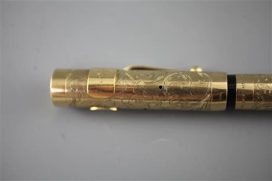 A cased Namiki 14k rolled gold fountain pen, 13cm